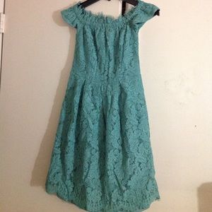 Eyelash Lace Off Shoulder Fit and Flare aqua Dress